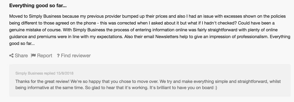 positive online review and reply