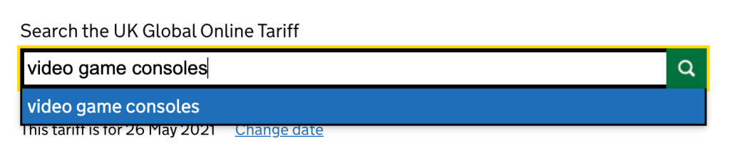 HMRC trade tariff search tool