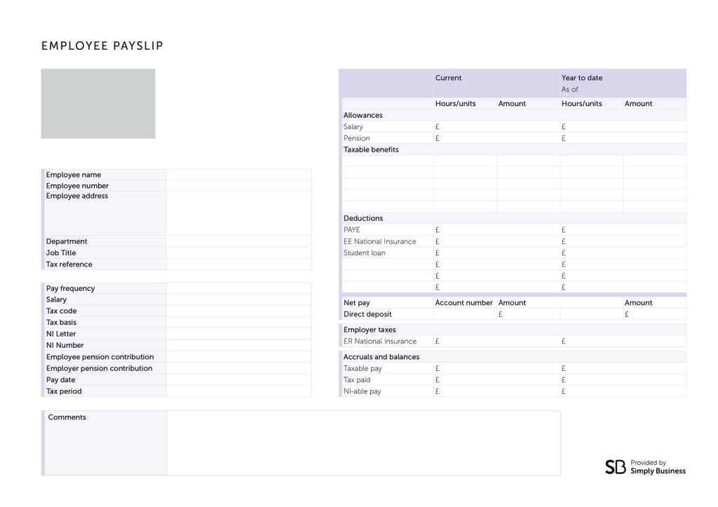 Simply Business payslip template
