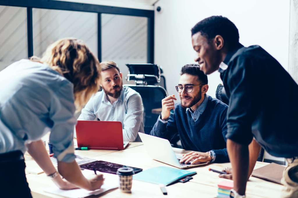 Productive and happy business team
