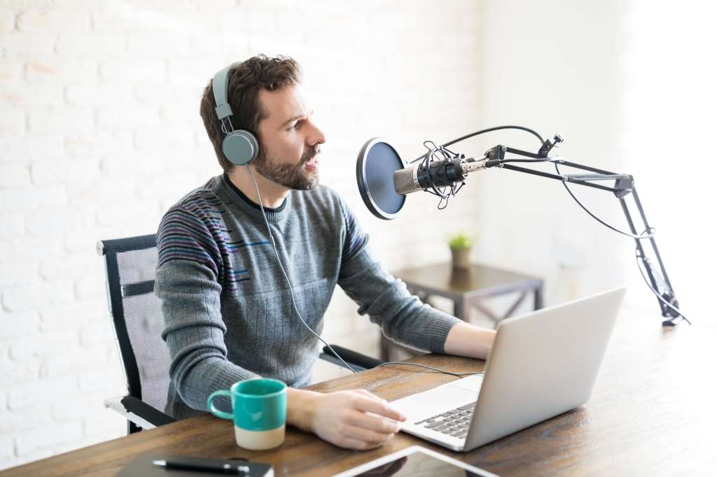 Man recording a podcast