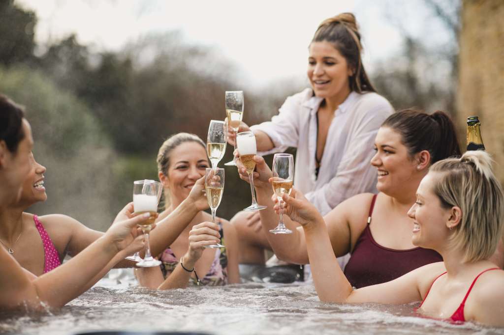 Enjoying hot tub on staycation