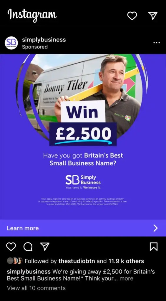 Instagram advertising example