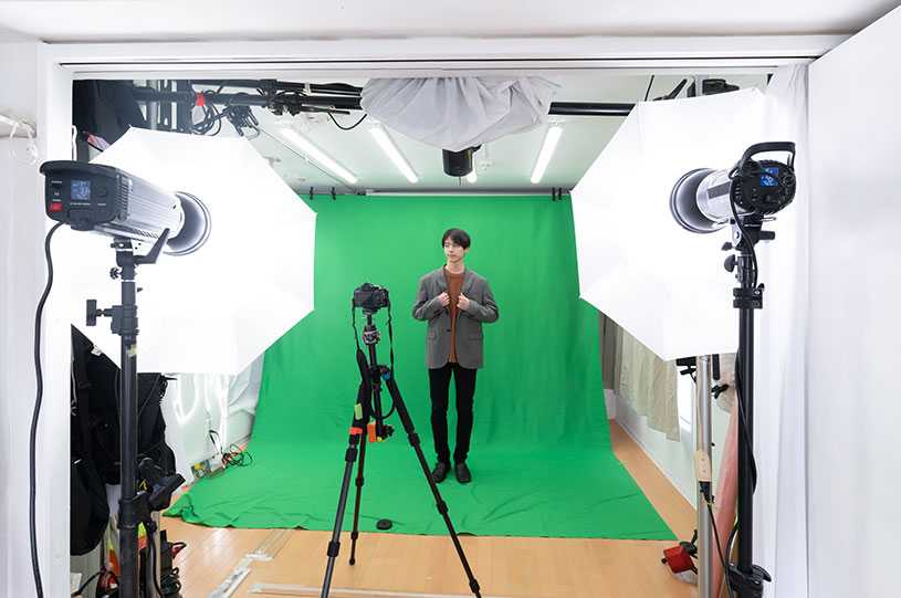 TV production set with green screen
