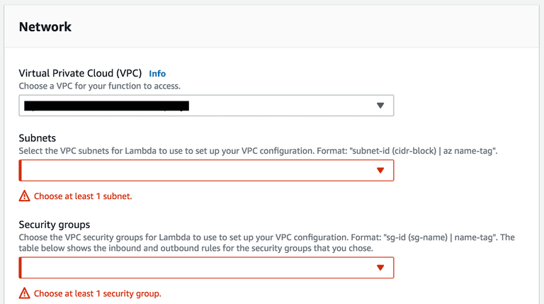 Configuring VPC for Lambda in AWS Console