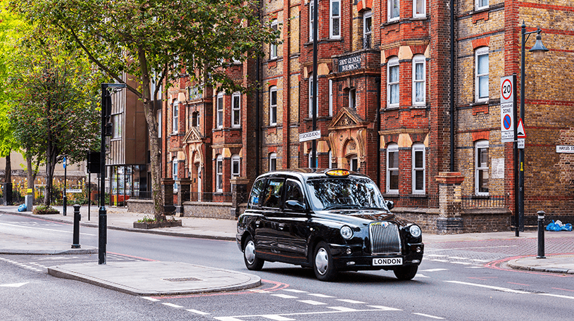 A black cab on the streets of London