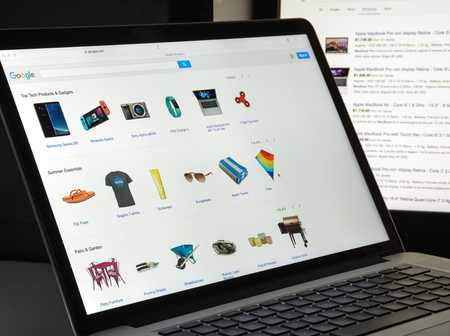 Google shopping displayed on a laptop screen