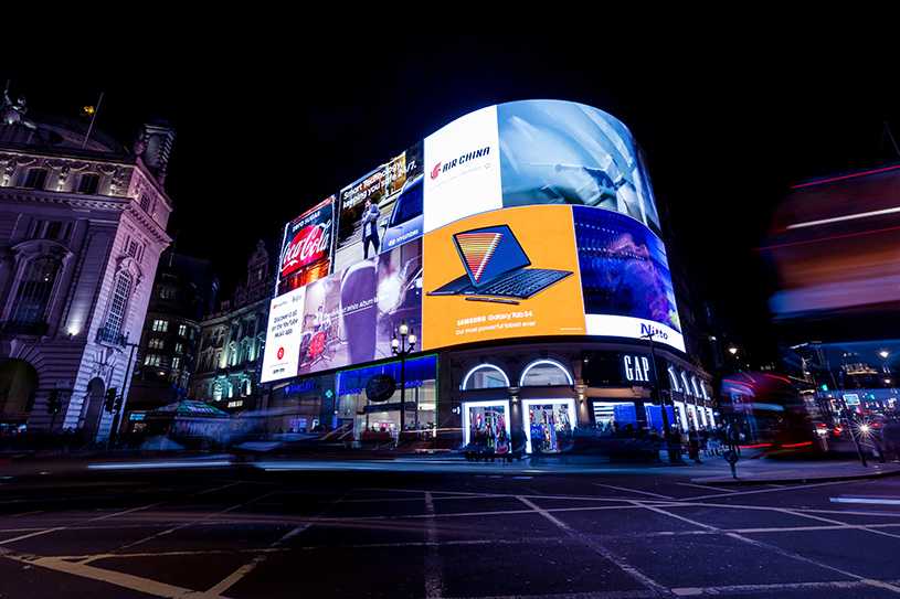 Billboards in London's Piccadilly Circus at night