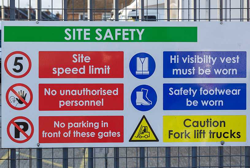 Safety signs on a construction site