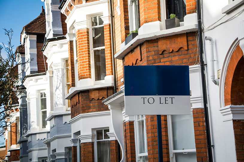 Terraced houses with to let sign