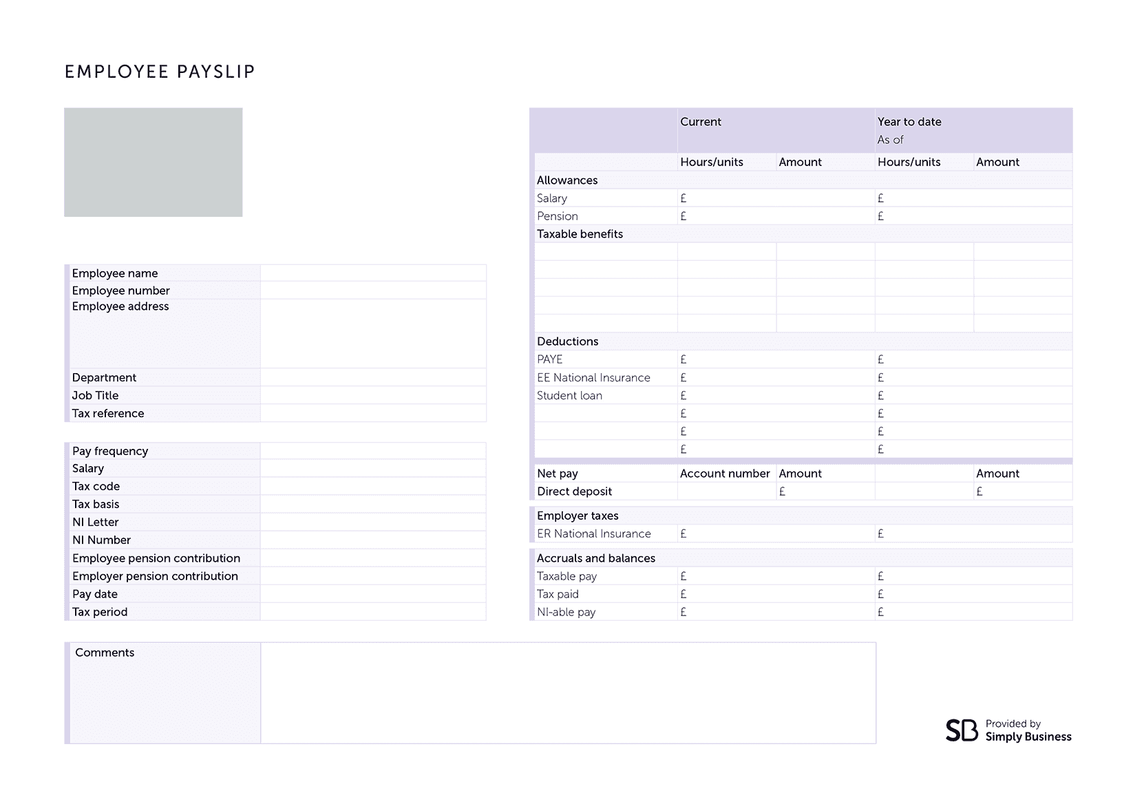 Simply Business payslip template