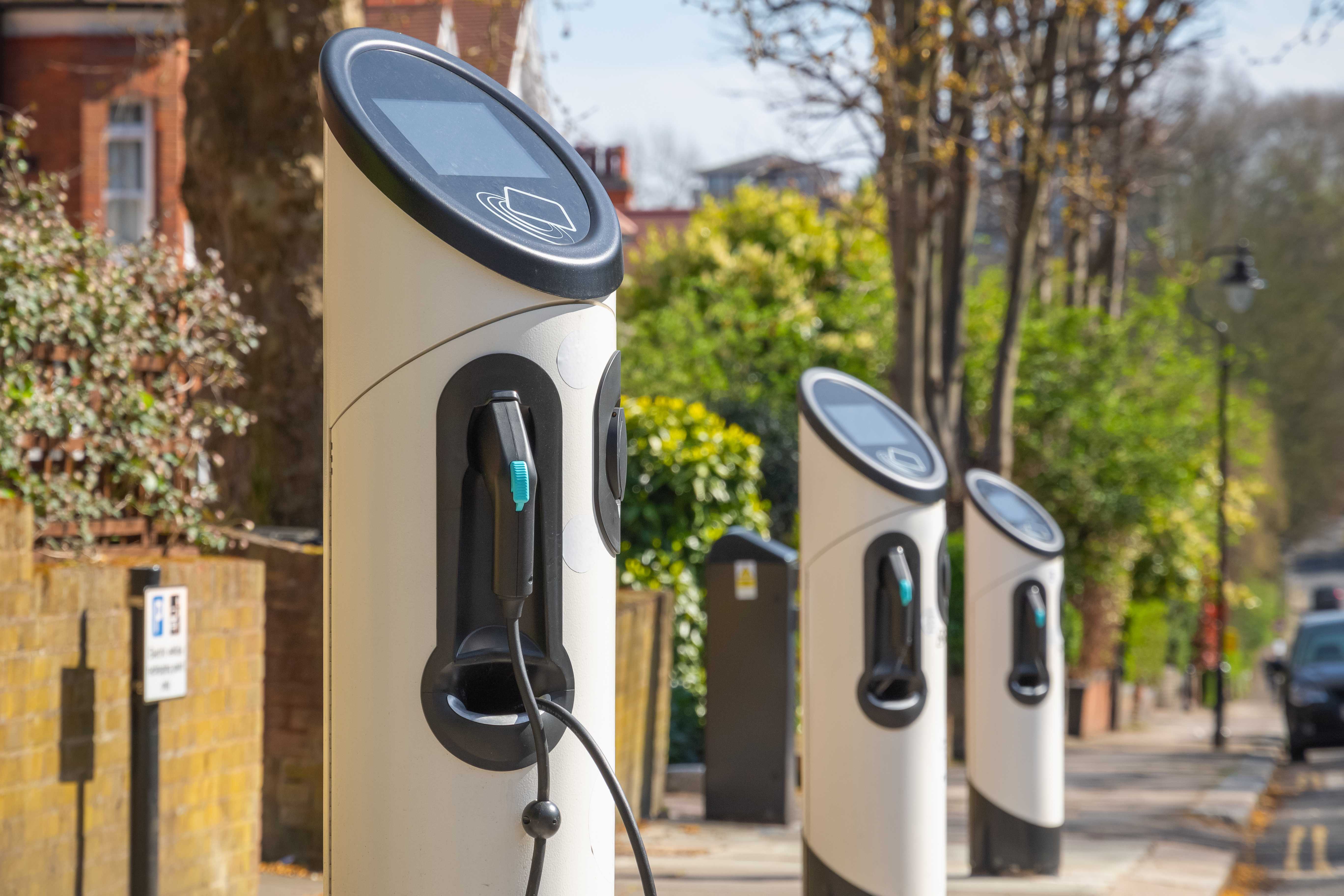 Electric vehicle charging points on a street
