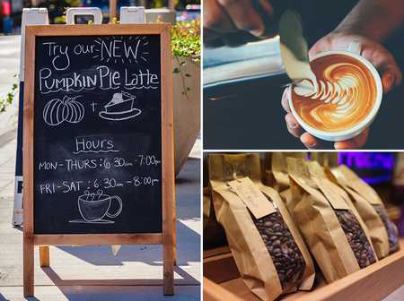 Collage of coffee shop items