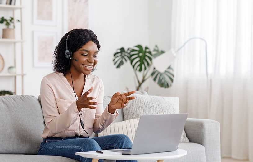 Woman doing training online from home