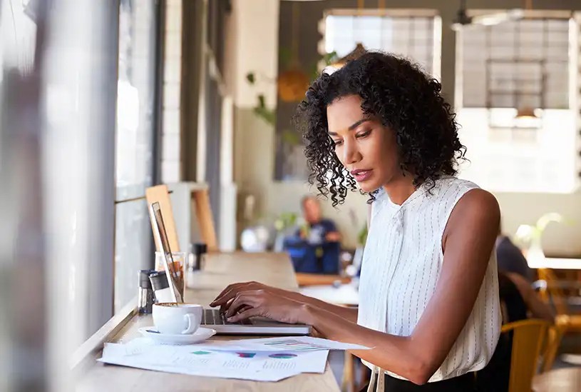 Small business owner creating a purchase order