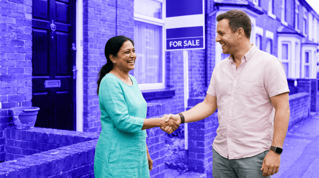 A landlord buys a rental property from an estate agent, they shake hands