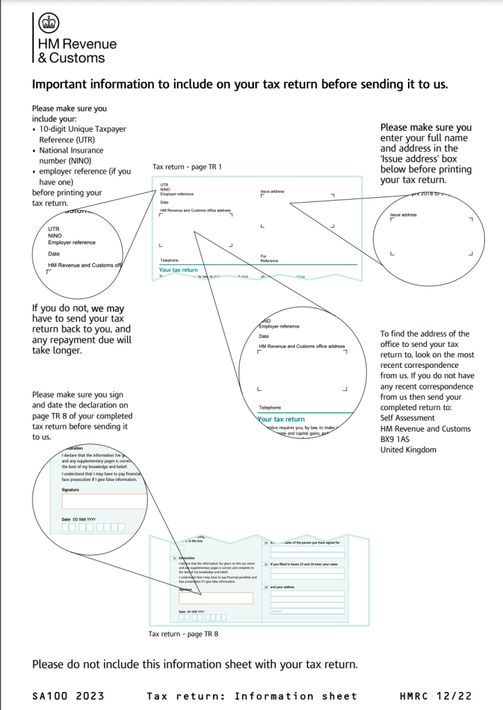 SA100 tax return form