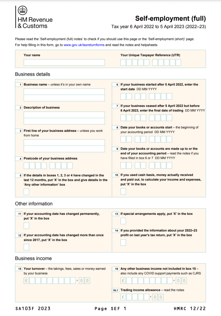 SA103 form