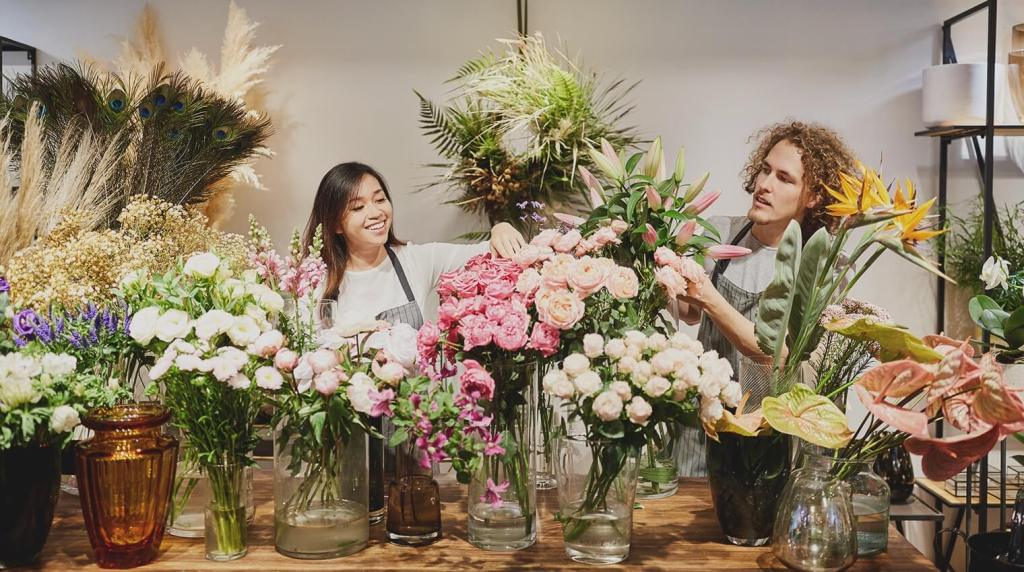 Florist making a floral arrangement