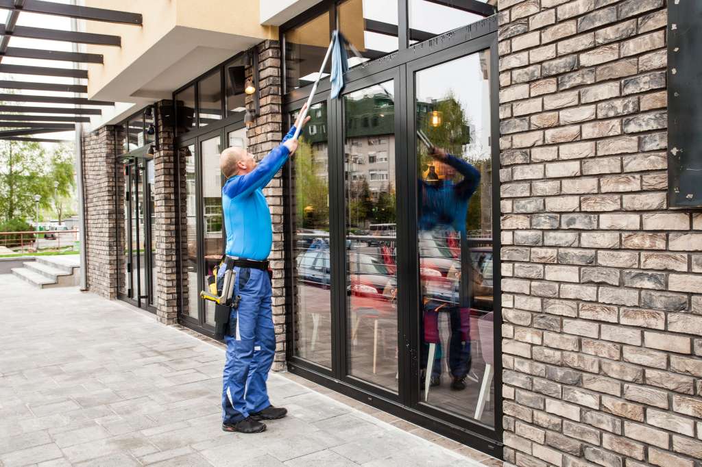 Window cleaner at work