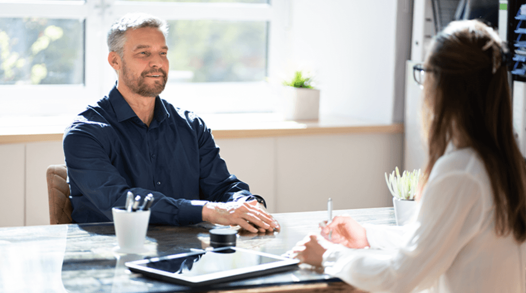 A recruiter talking with a candidate