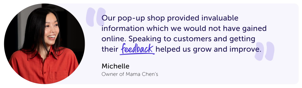 Small business owner quote on running a pop-up shop
