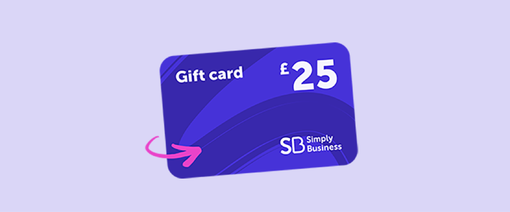 A blue gift card for £25 with the Simply Business logo