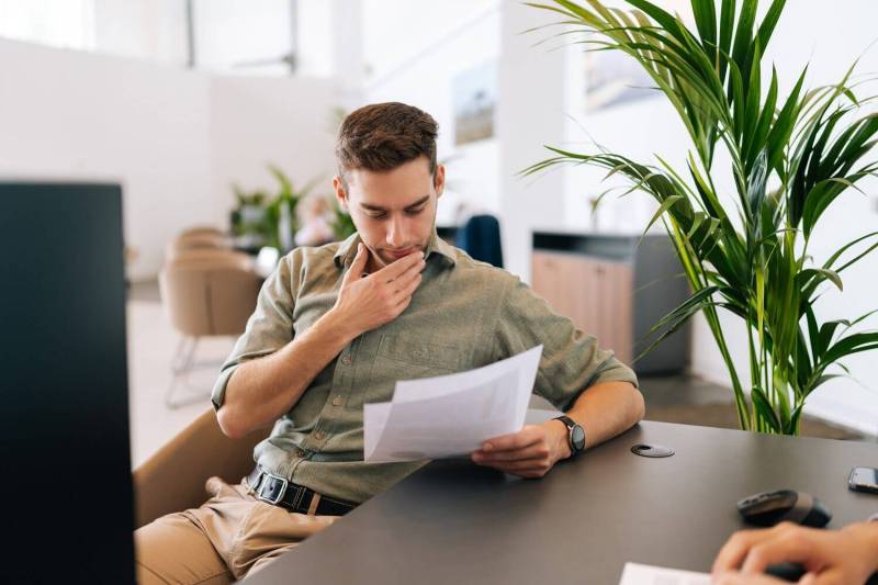 Business owner reading contract