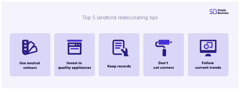 Infographic showing top 5 landlord redecoration tips