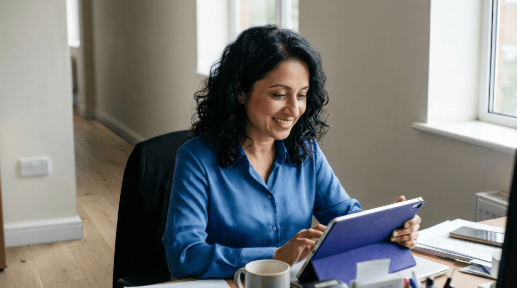 Small business owner working on laptop